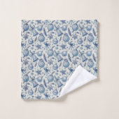 Aangepaste Monogram Blauw Toile Kerst Ornamenten Bad Handdoek (Wasdoekje)