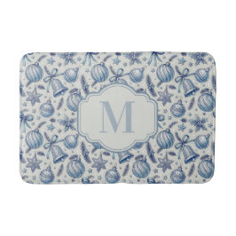 Aangepaste Monogram Blauw Toile Kerst Ornamenten Badmat