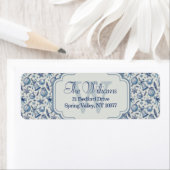 Aangepaste Monogram Blauw Toile Kerst Ornamenten Etiket (Insitu)