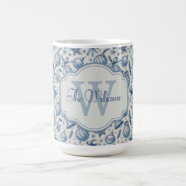 Aangepaste Monogram Blauw Toile Kerst Ornamenten Koffiemok