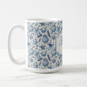 Aangepaste Monogram Blauw Toile Kerst Ornamenten Koffiemok (Links)