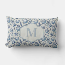Aangepaste Monogram Blauw Toile Kerst Ornamenten Kussen