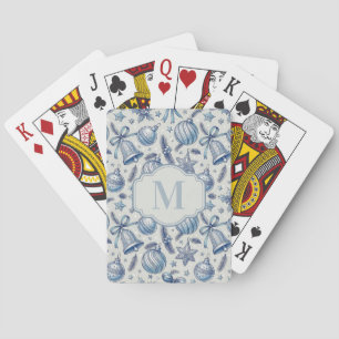 Aangepaste Monogram Blauw Toile Kerst Ornamenten Pokerkaarten