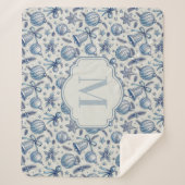 Aangepaste Monogram Blauw Toile Kerst Ornamenten Sherpa Deken (Voorkant)