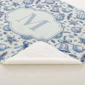 Aangepaste Monogram Blauw Toile Kerst Ornamenten Sherpa Deken (3/4)