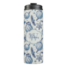 Aangepaste Monogram Blauw Toile Kerst Ornamenten Thermosbeker