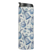 Aangepaste Monogram Blauw Toile Kerst Ornamenten Thermosbeker (Geroteerd rechts)