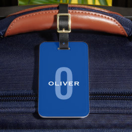 Aangepaste Monogram Blauw Wit Naam Bagagelabel