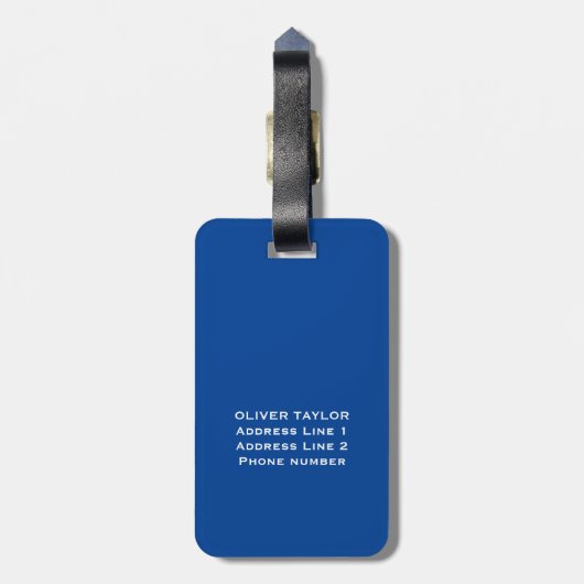 Aangepaste Monogram Blauw Wit Naam Bagagelabel (Achterkant verticaal)