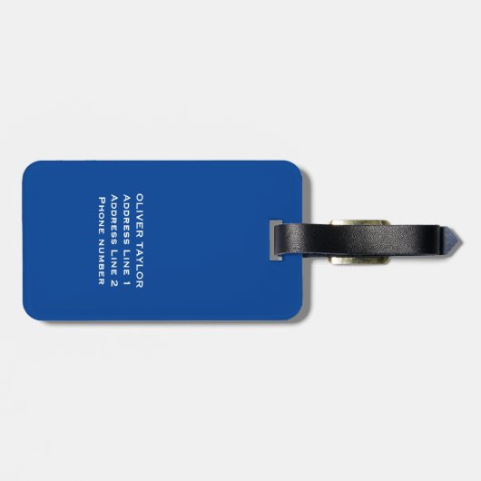 Aangepaste Monogram Blauw Wit Naam Bagagelabel (Achterkant horizontaal)