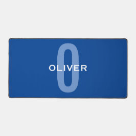 Aangepaste Monogram Blauw Wit Naam Bureaumat