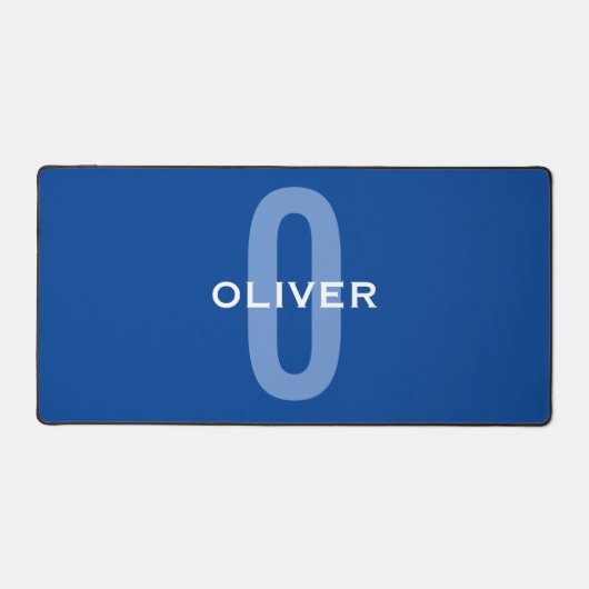 Aangepaste Monogram Blauw Wit Naam Bureaumat (Voorkant)