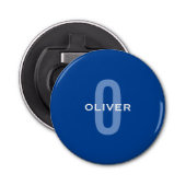 Aangepaste Monogram Blauw Wit Naam Button Flesopener (Voorkant)