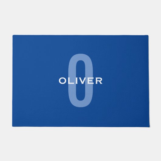 Aangepaste Monogram Blauw Wit Naam Deurmat (Voorkant)