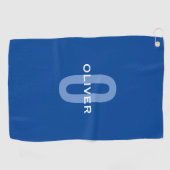Aangepaste Monogram Blauw Wit Naam Golfhanddoek (Horizontaal)