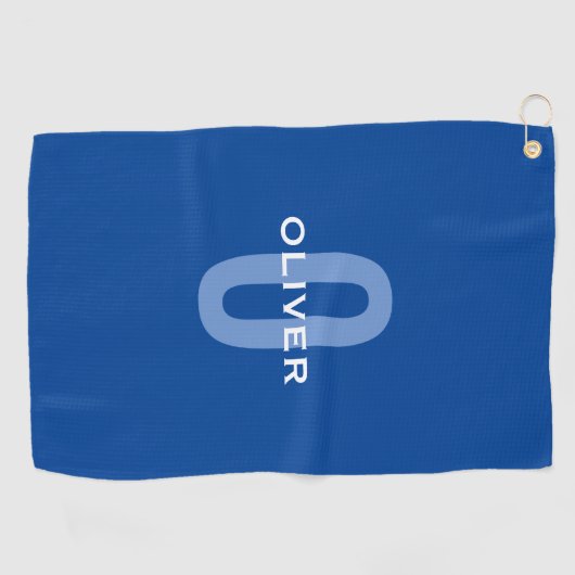 Aangepaste Monogram Blauw Wit Naam Golfhanddoek (Horizontaal)