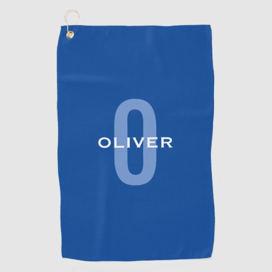 Aangepaste Monogram Blauw Wit Naam Golfhanddoek (Voorkant)