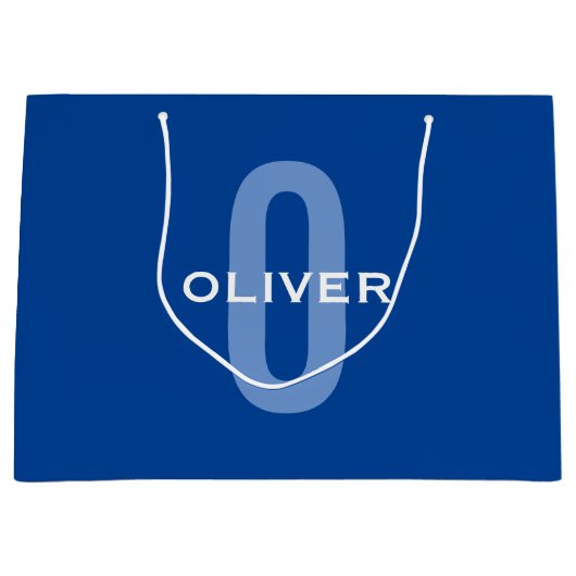 Aangepaste Monogram Blauw Wit Naam Groot Cadeauzakje (Voorkant)