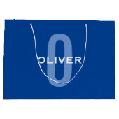 Aangepaste Monogram Blauw Wit Naam Groot Cadeauzakje (Achterkant)
