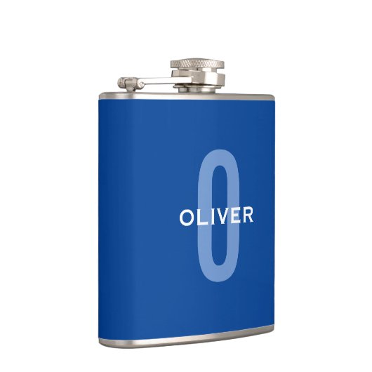 Aangepaste Monogram Blauw Wit Naam Heupfles (Rechts)