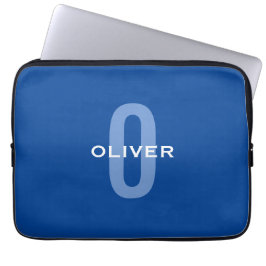 Aangepaste Monogram Blauw Wit Naam Laptop Sleeve
