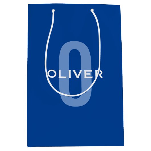 Aangepaste Monogram Blauw Wit Naam Medium Cadeauzakje (Voorkant)