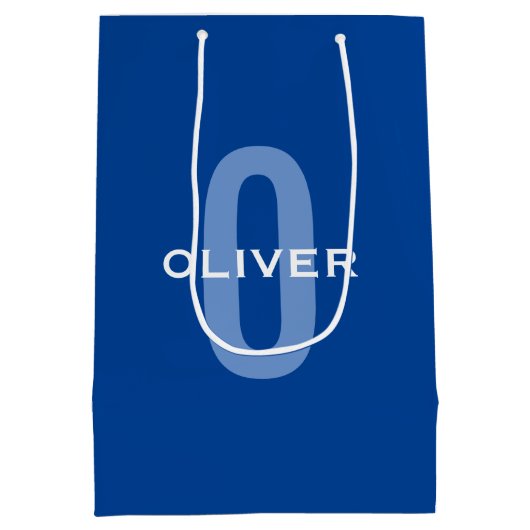 Aangepaste Monogram Blauw Wit Naam Medium Cadeauzakje (Achterkant)