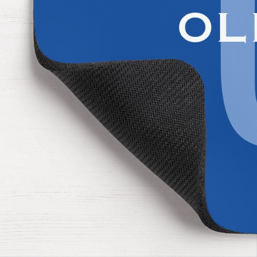 Aangepaste Monogram Blauw Wit Naam Muismat (Hoek)