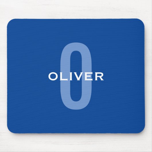 Aangepaste Monogram Blauw Wit Naam Muismat (Voorkant)