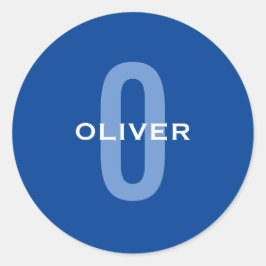 Aangepaste Monogram Blauw Wit Naam Ronde Sticker