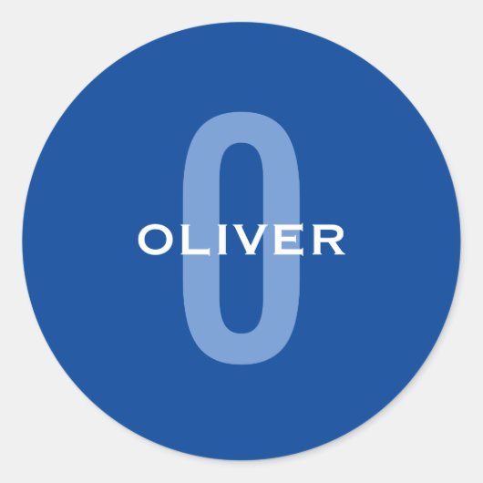Aangepaste Monogram Blauw Wit Naam Ronde Sticker (Voorkant)
