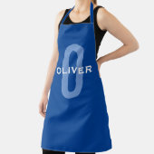 Aangepaste Monogram Blauw Wit Naam Schort (Insitu)