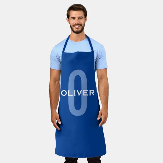 Aangepaste Monogram Blauw Wit Naam Schort (Gedragen)