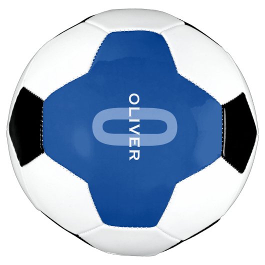 Aangepaste Monogram Blauw Wit Naam Voetbal (Gedraaid)