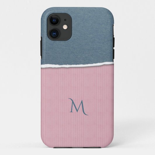 Aangepaste monogram blauwe en roze textuur telefoo Case-Mate iPhone case (Achterkant)