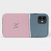 Aangepaste monogram blauwe en roze textuur telefoo Case-Mate iPhone case (Achterkant (horizontaal))