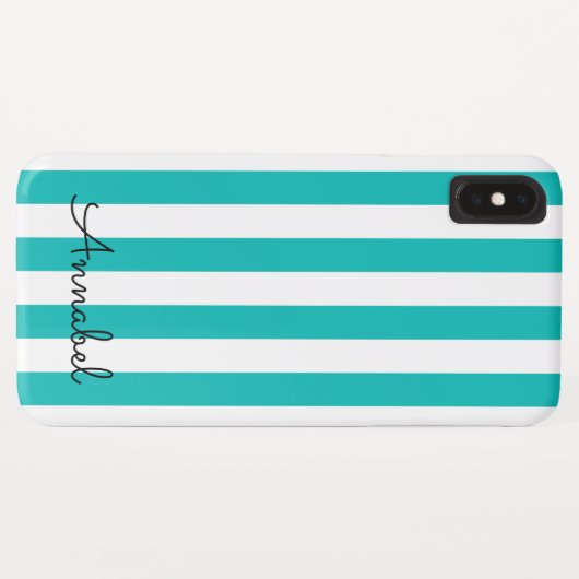 aangepaste monogram blauwe en witte strepen Case-Mate iPhone case (Achterkant (horizontaal))