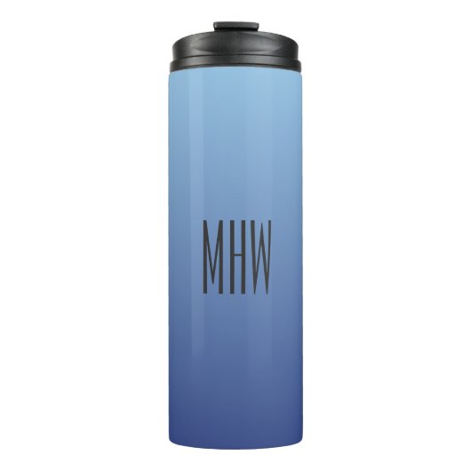 Aangepaste monogram blauwe gradiënt tumbler thermosbeker (Voorkant)