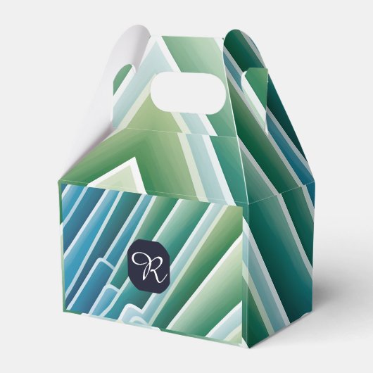 Aangepaste Monogram Blauwe Groene Abstracte Favor Bedankdoosjes (Voorkant Zijde)