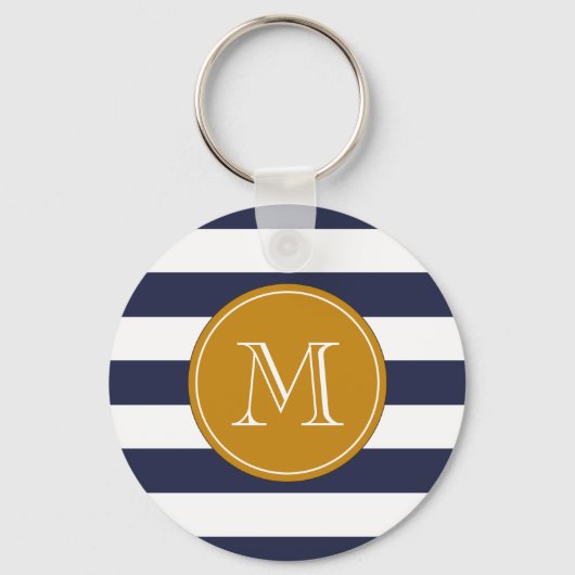 Aangepaste monogram blauwe strepen sleutelhanger (Voorkant)