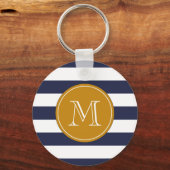 Aangepaste monogram blauwe strepen sleutelhanger (Voorkant)