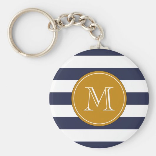 Aangepaste monogram blauwe strepen sleutelhanger (Voorkant)