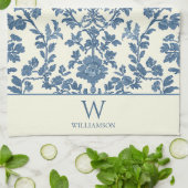 Aangepaste Monogram Blauwe Toile Keuken Handdoek (Gevouwen)