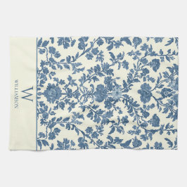 Aangepaste Monogram Blauwe Toile Keuken Handdoek
