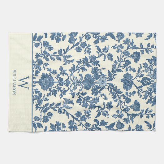 Aangepaste Monogram Blauwe Toile Keuken Handdoek (Horizontaal)