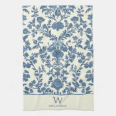 Aangepaste Monogram Blauwe Toile Keuken Handdoek (Verticaal)