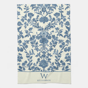 Aangepaste Monogram Blauwe Toile Keuken Handdoek
