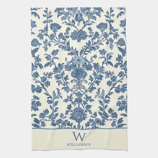 Aangepaste Monogram Blauwe Toile Keuken Handdoek (Verticaal)