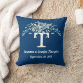 Aangepaste monogram blauwe Waterverf bloemen Kussen (Deken)