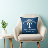 Aangepaste monogram blauwe Waterverf bloemen Kussen (Stoel)